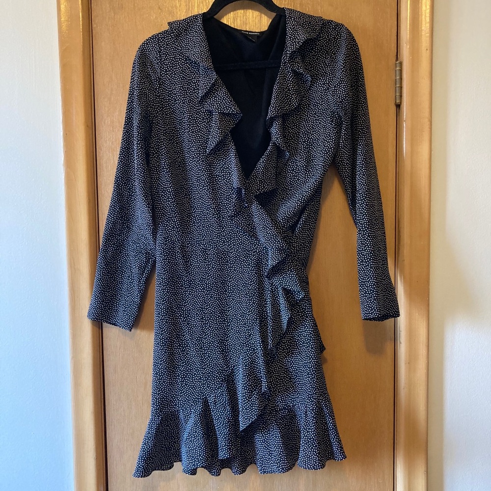 Club Monaco 100% silk ruffle wrap mini dress